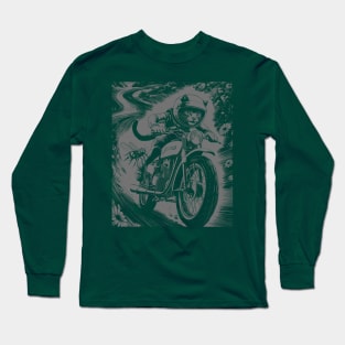 Cat on a Motorcycle Funny CAT cicadas 2024 Design Funny Long Sleeve T-Shirt